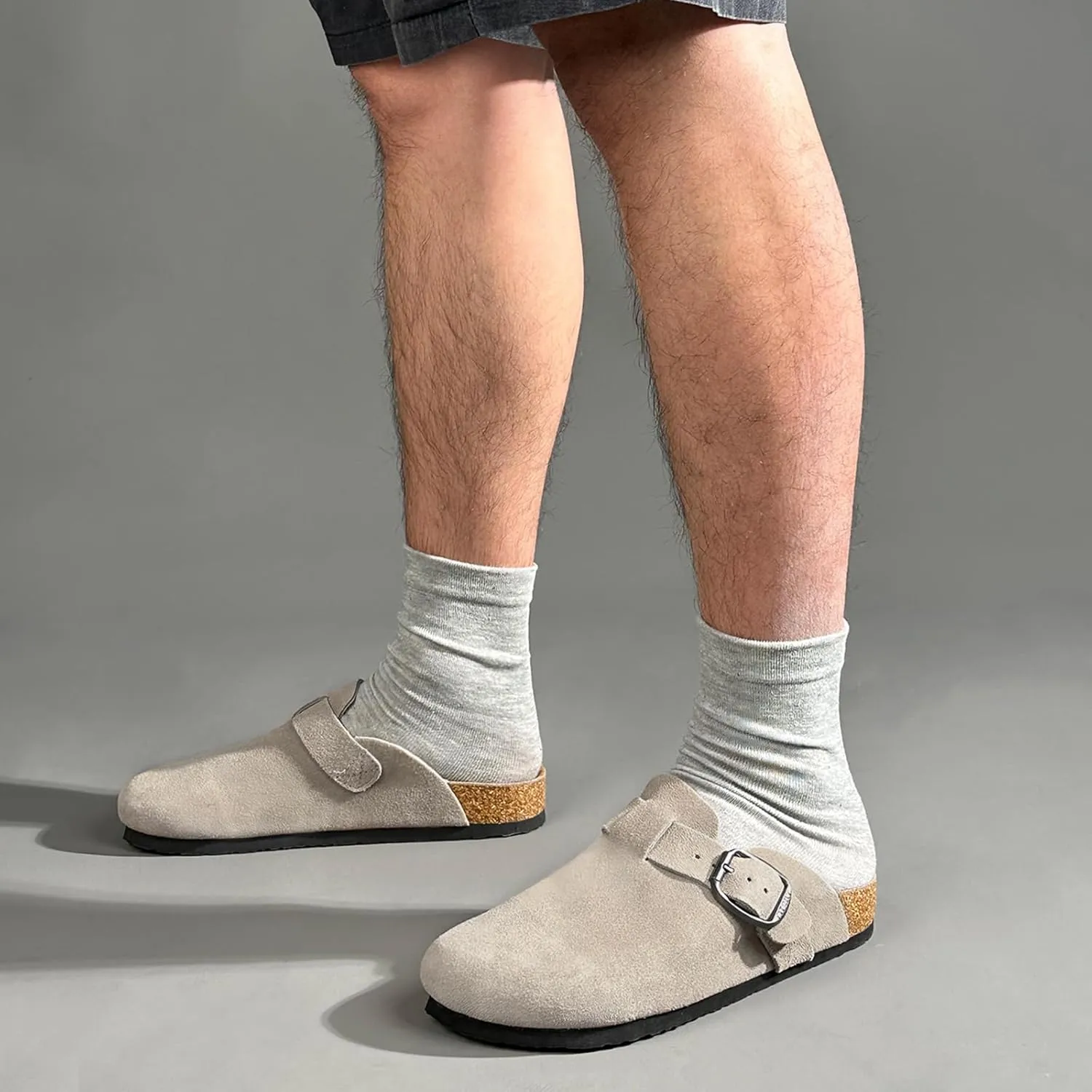 FITORY Mens Suede Clogs with Arch SupportLeather Cork Footed Mules Size 7-14