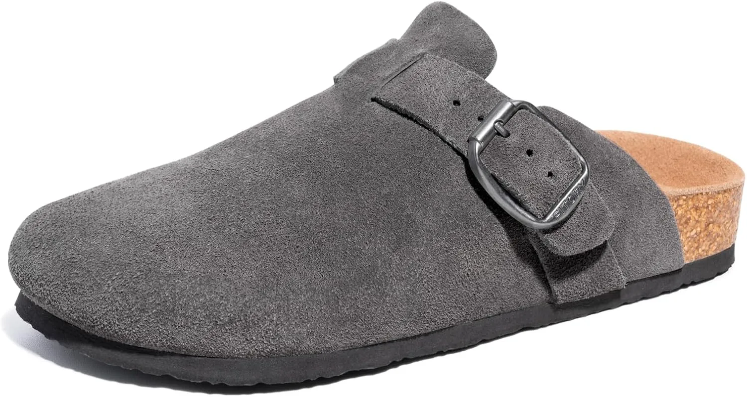 FITORY Mens Suede Clogs with Arch SupportLeather Cork Footed Mules Size 7-14