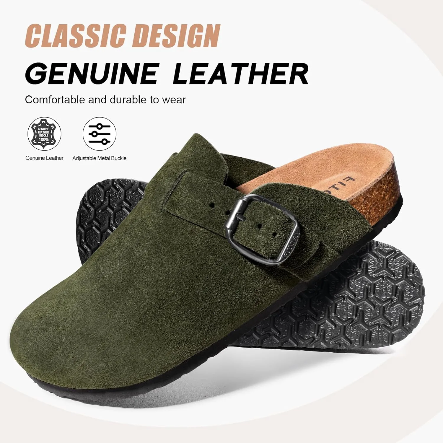 FITORY Mens Suede Clogs with Arch SupportLeather Cork Footed Mules Size 7-14