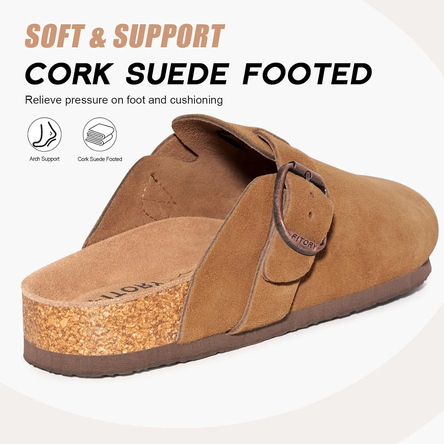 FITORY Mens Suede Clogs with Arch SupportLeather Cork Footed Mules Size 7-14