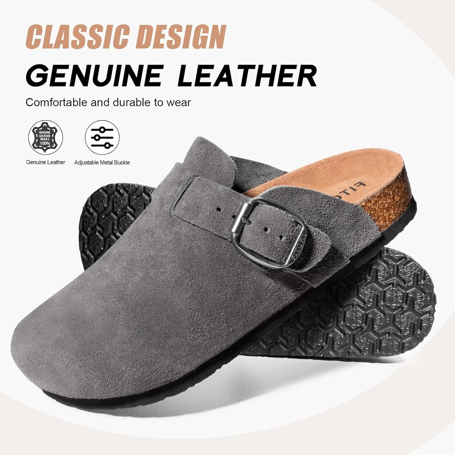FITORY Mens Suede Clogs with Arch SupportLeather Cork Footed Mules Size 7-14