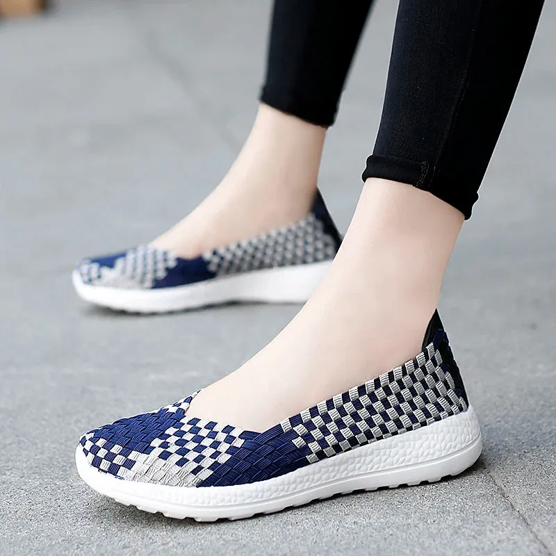 Flats Women Casual Shoes Breathable Handmade Woven Sneakers Female Loafers Comfortable Walking Shoes