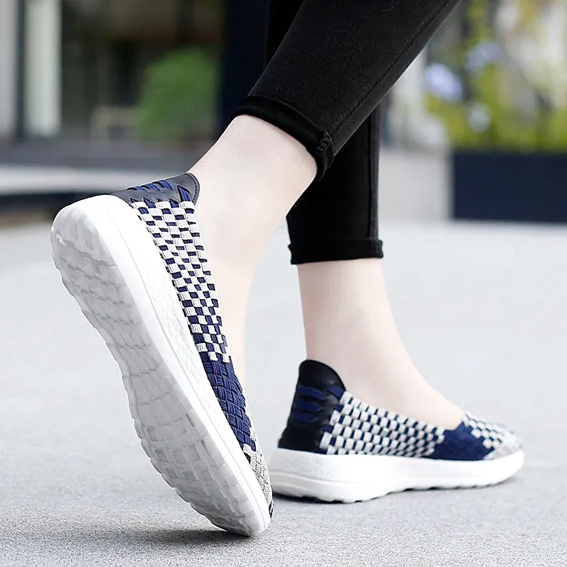 Flats Women Casual Shoes Breathable Handmade Woven Sneakers Female Loafers Comfortable Walking Shoes