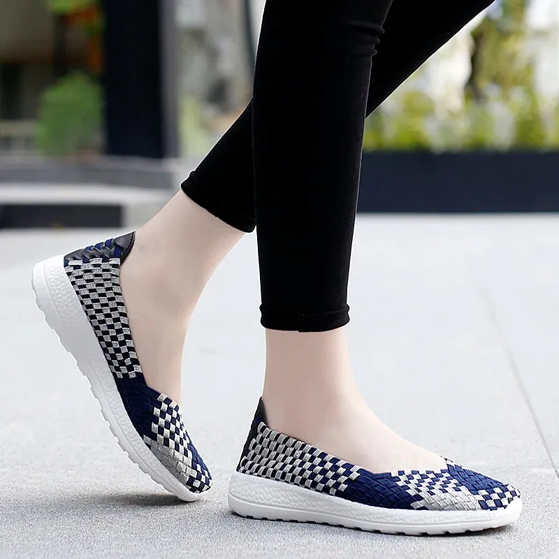 Flats Women Casual Shoes Breathable Handmade Woven Sneakers Female Loafers Comfortable Walking Shoes