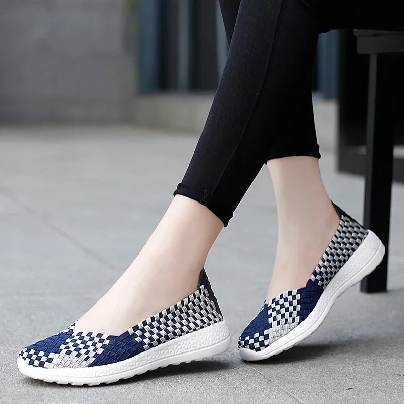 Flats Women Casual Shoes Breathable Handmade Woven Sneakers Female Loafers Comfortable Walking Shoes