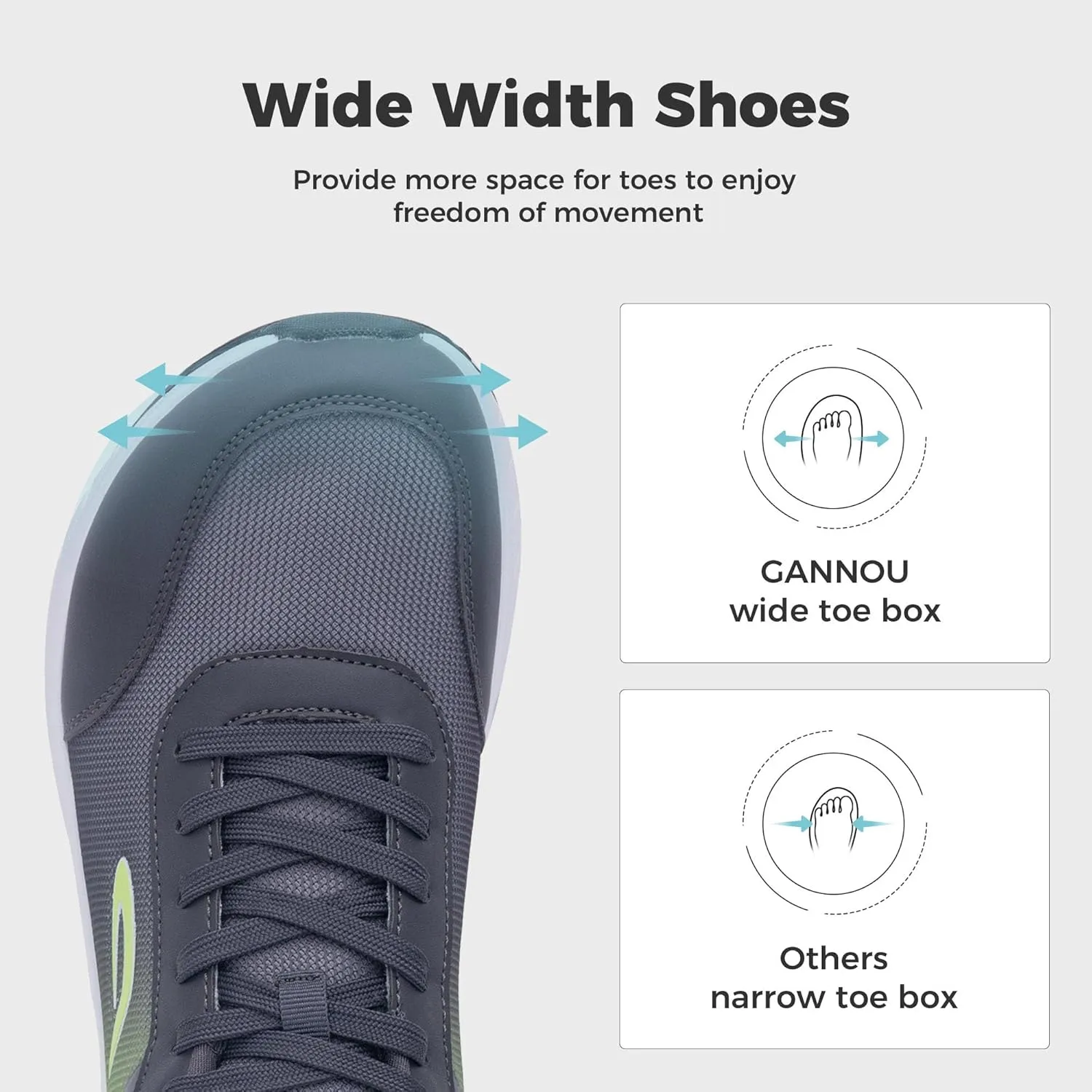 GANNOU Wide Toe Box Shoes for Men Arch Support Walking Shoes Plantar Fasciitis Orthotic Tennis Sneakers