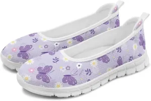GOSTONG Women's Flowers Print Flats Mesh Shoes Slip On Round Toe Casual Loafers Lightweight Comfort Walking Travel Shoes White Sole Size 6-11