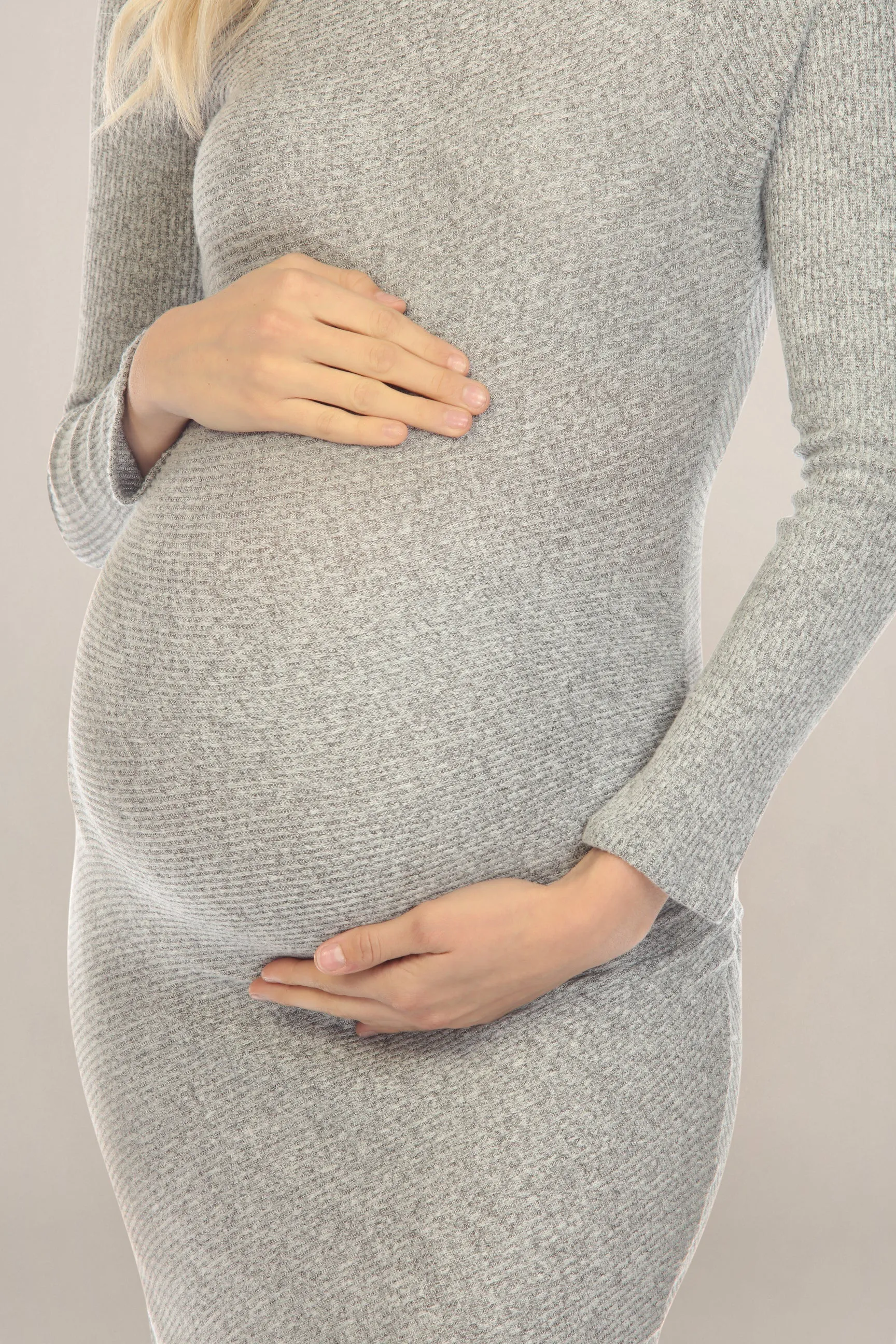 Gray Bodycon Midi Maternity Dress with Split Skirt