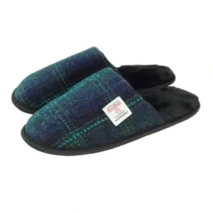 Harris Tweed Slippers Mens - Rust Check