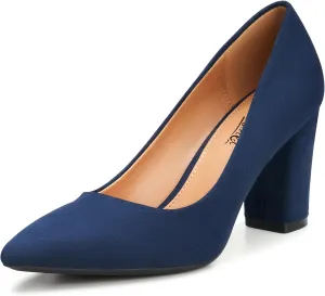Heel The World Women's High Chunky Block Closed Toe Heels,Slip On Pointed Toe Work Dress Office Wedding Party Pumps Shoes