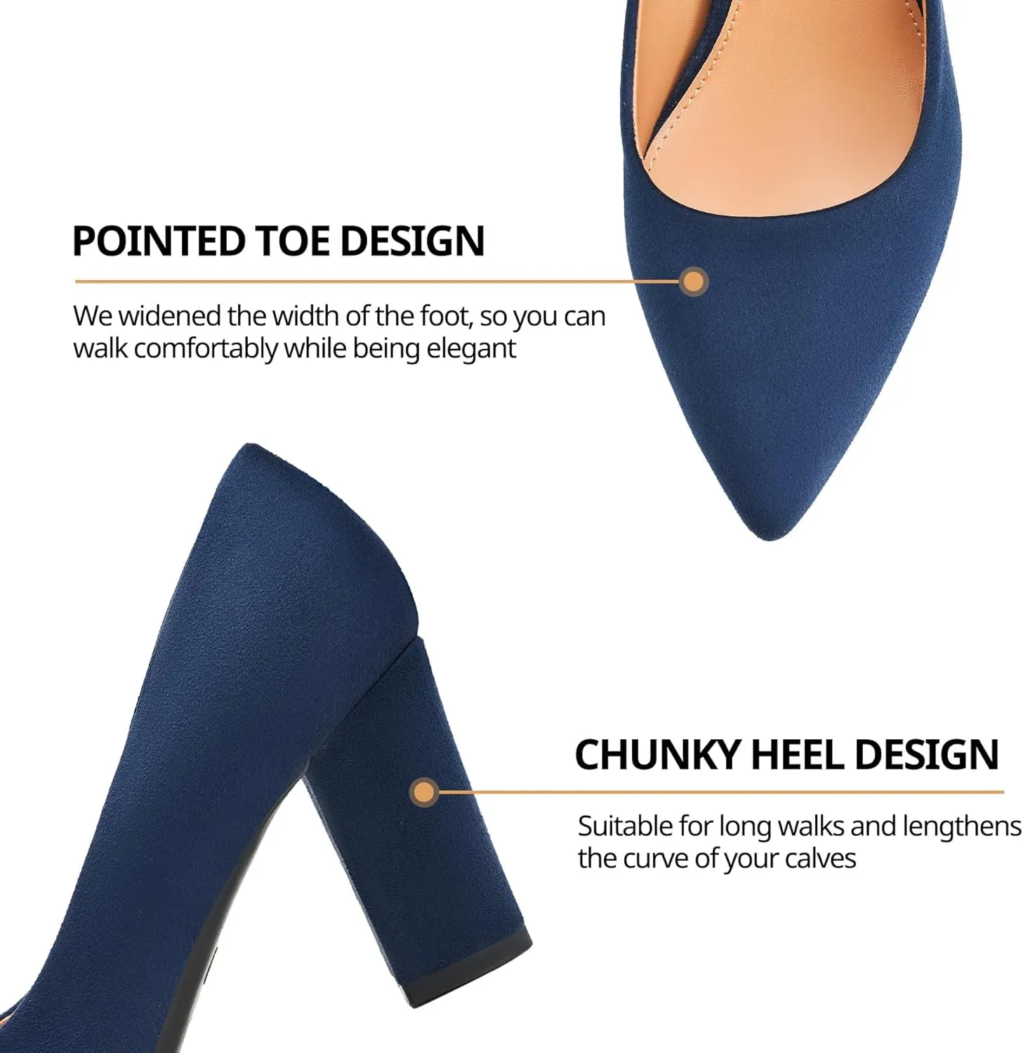 Heel The World Women's High Chunky Block Closed Toe Heels,Slip On Pointed Toe Work Dress Office Wedding Party Pumps Shoes