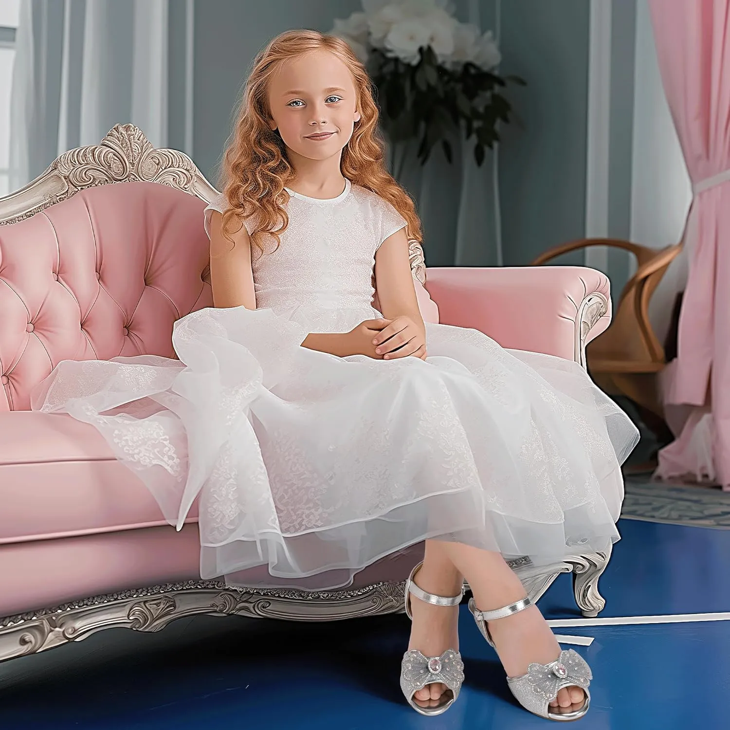 Hehainom Toddler Dress Shoes Little Girls Heels Flower Girl Sandals Open Toe Big Kid Wedding Party Shoes
