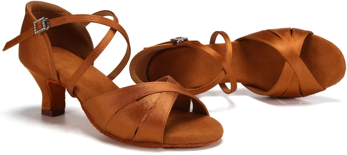 HIPPOSEUS Women's Professional Latin Dance Shoes Open Toe Ballroom Salsa Performance Dance Shoes,Model EM