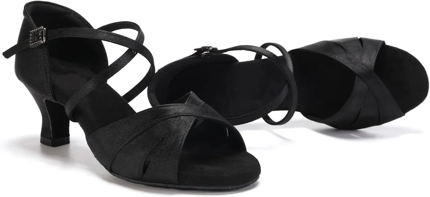 HIPPOSEUS Women's Professional Latin Dance Shoes Open Toe Ballroom Salsa Performance Dance Shoes,Model EM