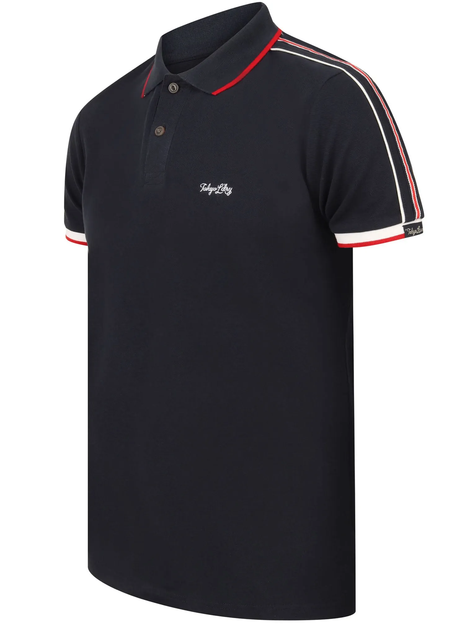 Hitch Cotton Pique Polo Shirt with Stripe Tape Detail In Navy Blazer - Tokyo Laundry