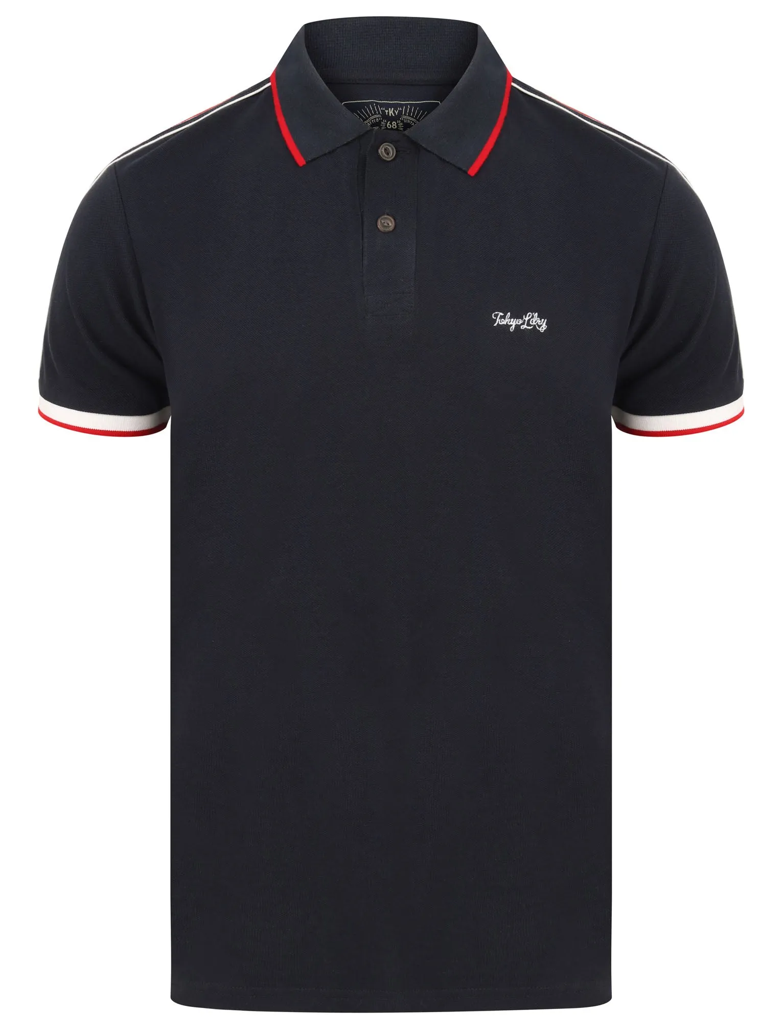 Hitch Cotton Pique Polo Shirt with Stripe Tape Detail In Navy Blazer - Tokyo Laundry