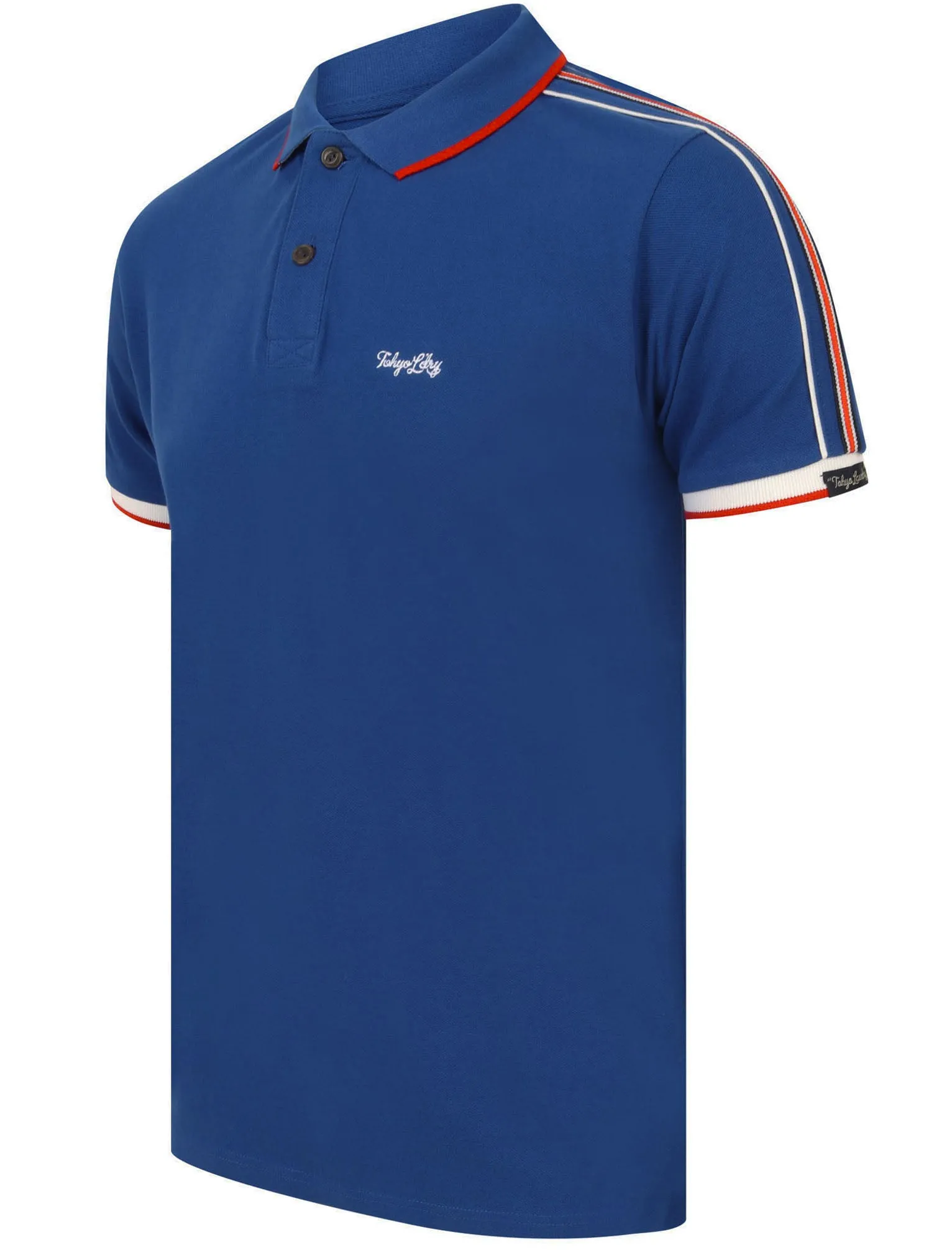 Hitch Cotton Pique Polo Shirt with Stripe Tape Detail In Sea Surf Blue - Tokyo Laundry