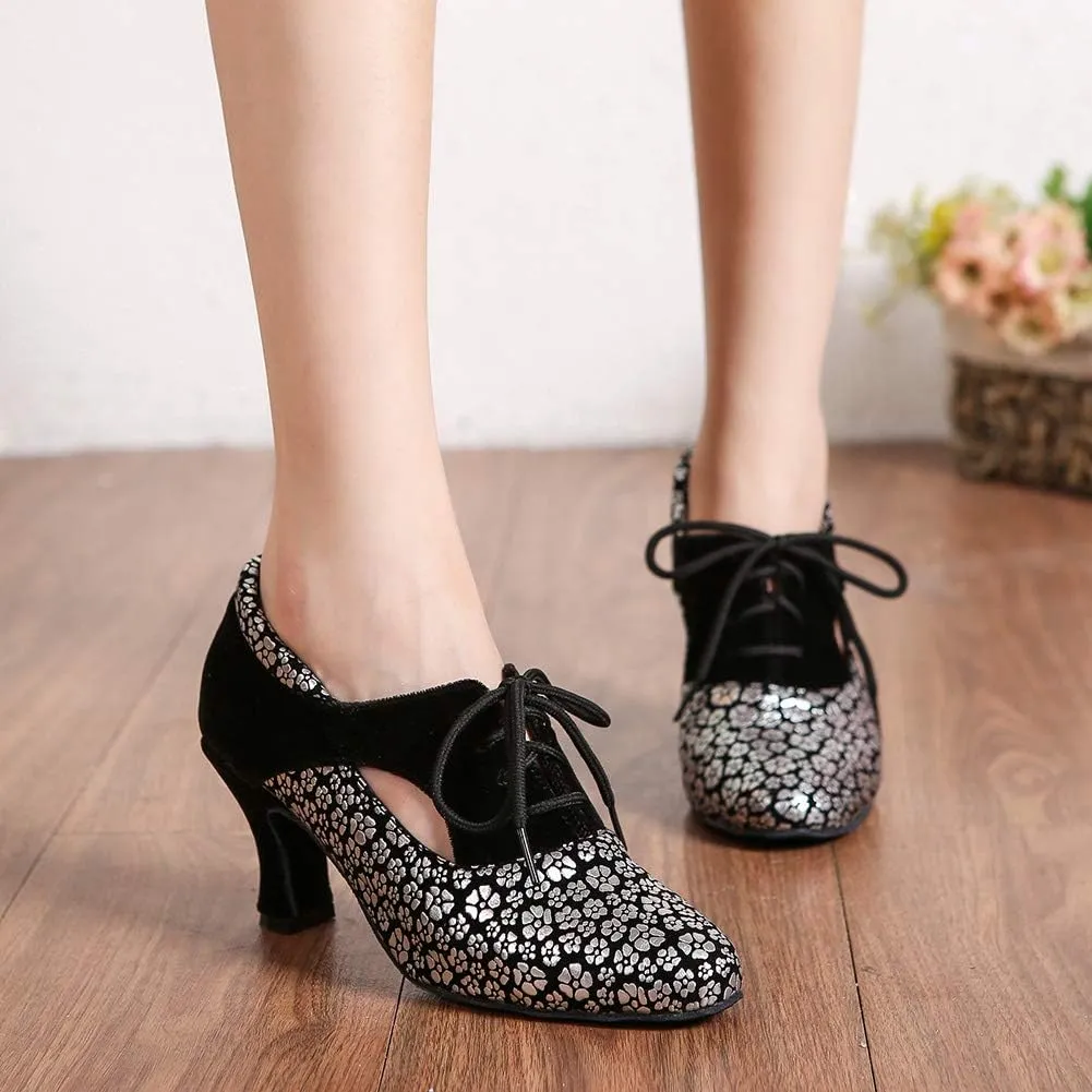 HROYL Women Ballroom Dance Shoes Lace-up Latin Salsa Practice Dance Shoes,YCL318