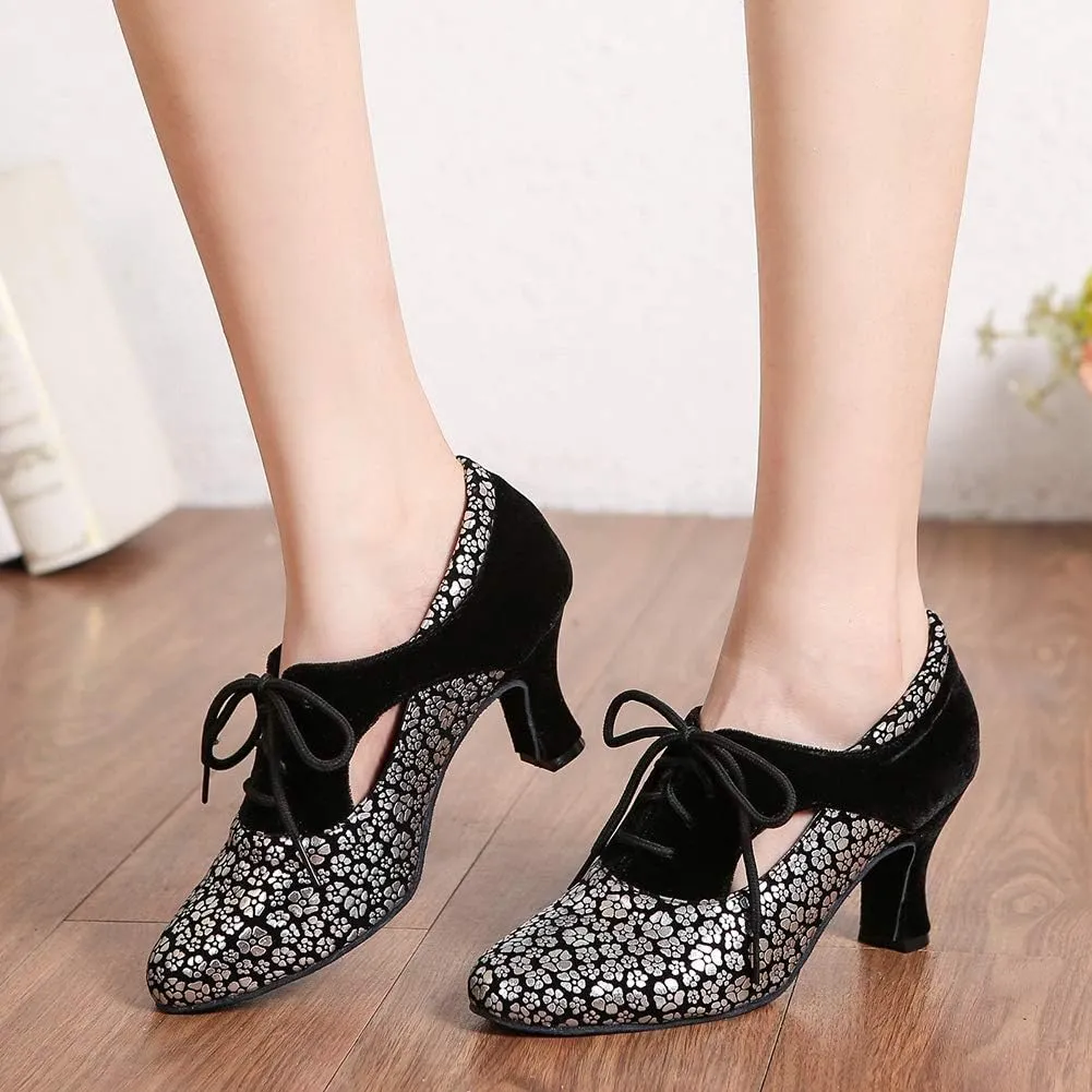 HROYL Women Ballroom Dance Shoes Lace-up Latin Salsa Practice Dance Shoes,YCL318