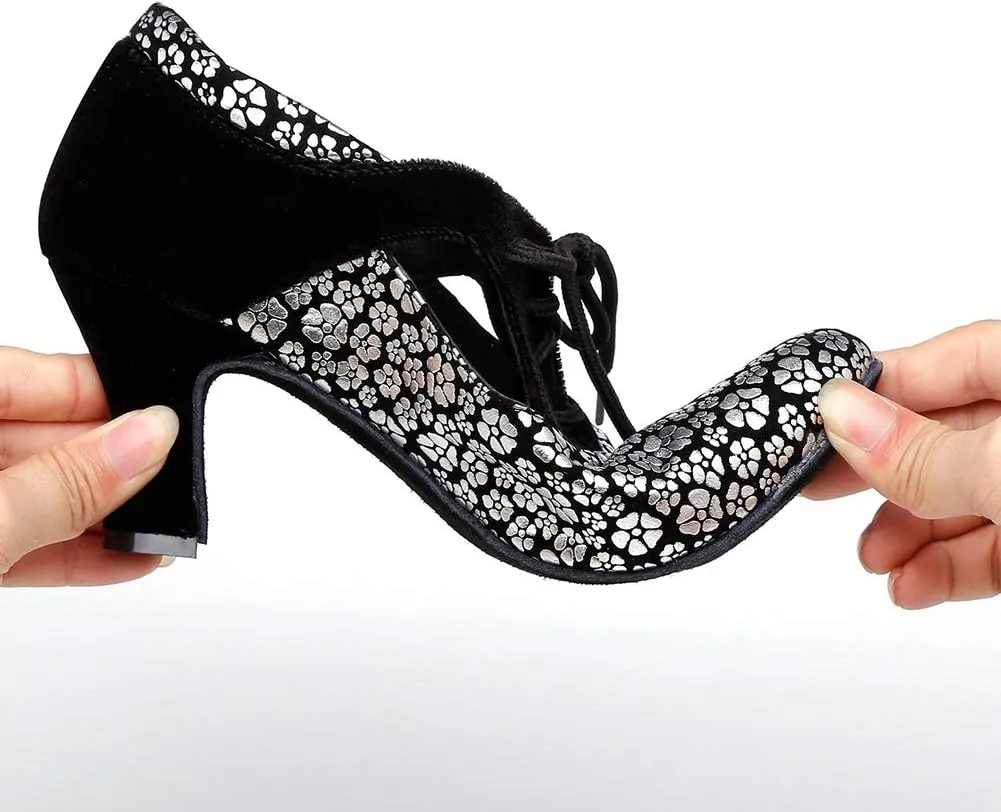 HROYL Women Ballroom Dance Shoes Lace-up Latin Salsa Practice Dance Shoes,YCL318