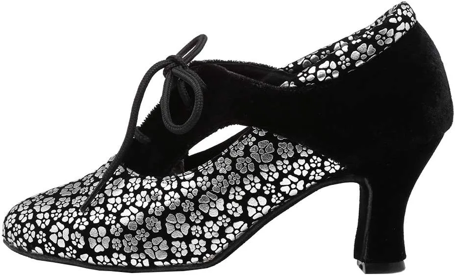 HROYL Women Ballroom Dance Shoes Lace-up Latin Salsa Practice Dance Shoes,YCL318