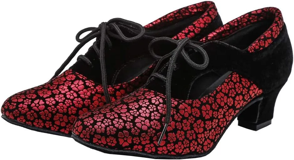 HROYL Women Ballroom Dance Shoes Lace-up Latin Salsa Practice Dance Shoes,YCL318