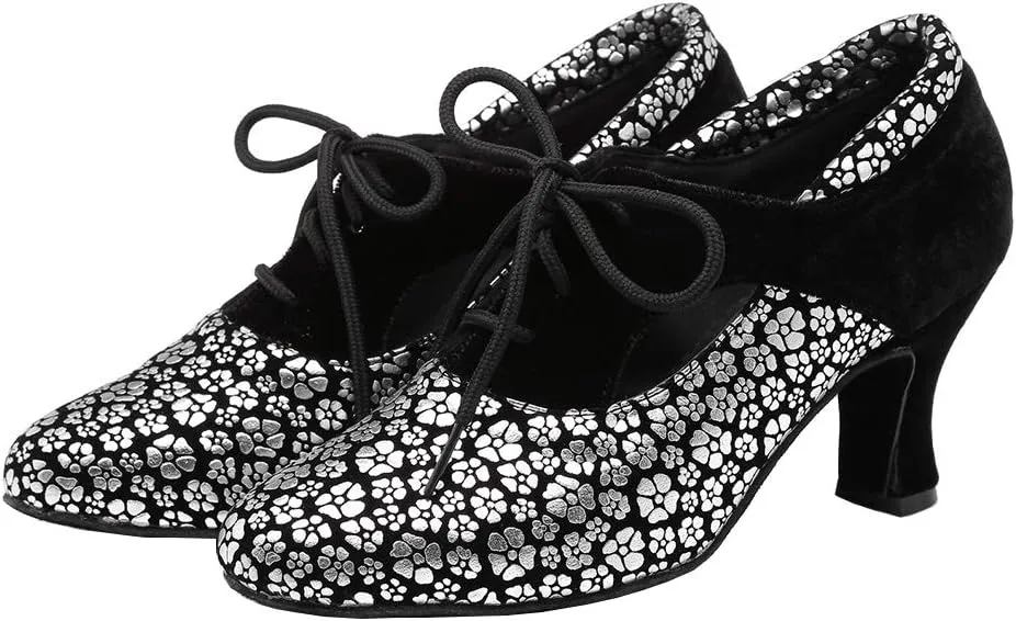 HROYL Women Ballroom Dance Shoes Lace-up Latin Salsa Practice Dance Shoes,YCL318