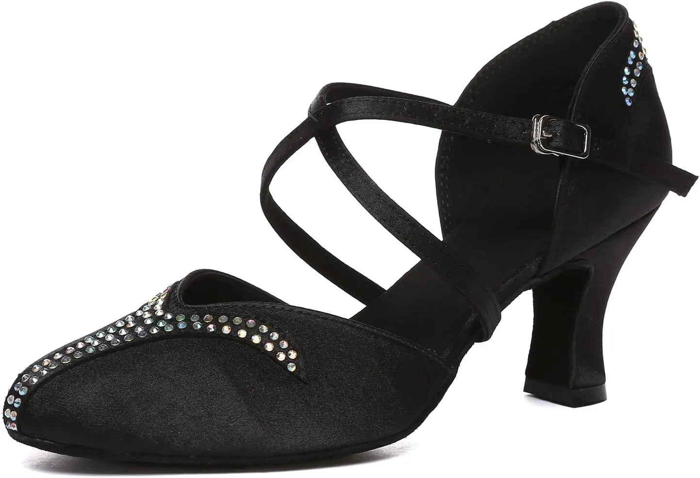 HROYL Women Rhinestone Latin Dance Shoes Professional Practice Performance Ballroom Salsa Dancing Shoes