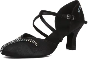 HROYL Women Rhinestone Latin Dance Shoes Professional Practice Performance Ballroom Salsa Dancing Shoes