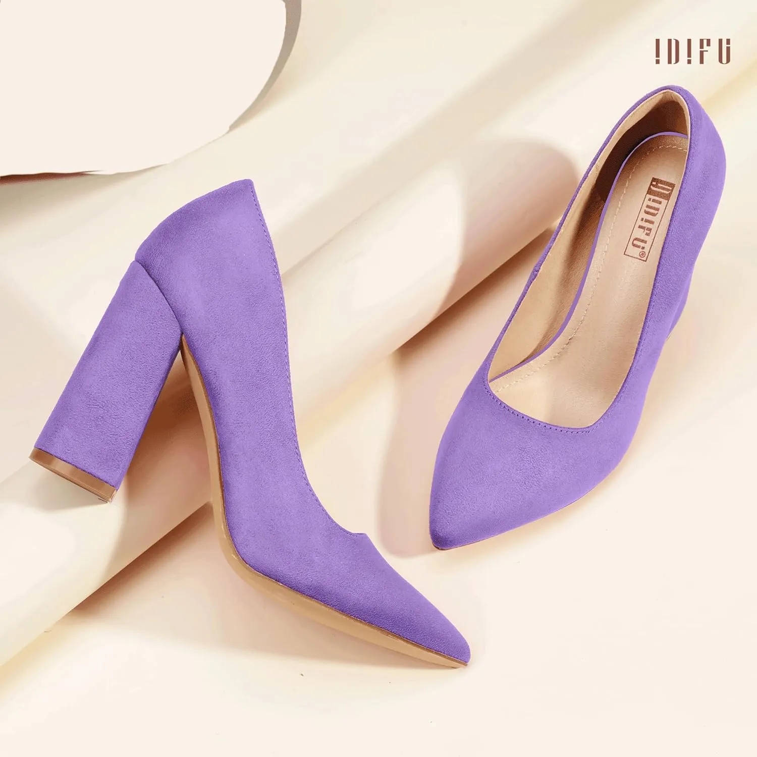IDIFU IN4 Women's Pumps - Closed Toe Heels with Chunky Block Heels - Thick Pointed Toe Dress Shoes for Women - Wedding, Prom, Bridal, Office, Business - Comfortable, Formal, Fashion, Classic Pumps