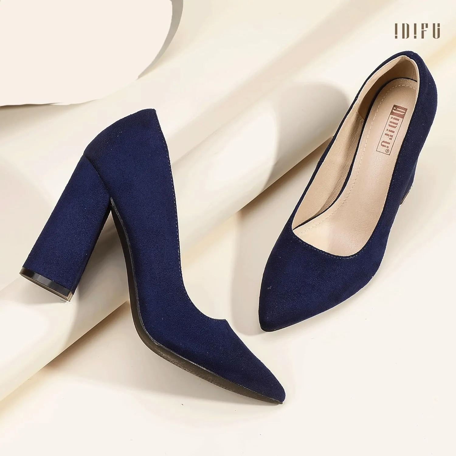 IDIFU IN4 Women's Pumps - Closed Toe Heels with Chunky Block Heels - Thick Pointed Toe Dress Shoes for Women - Wedding, Prom, Bridal, Office, Business - Comfortable, Formal, Fashion, Classic Pumps