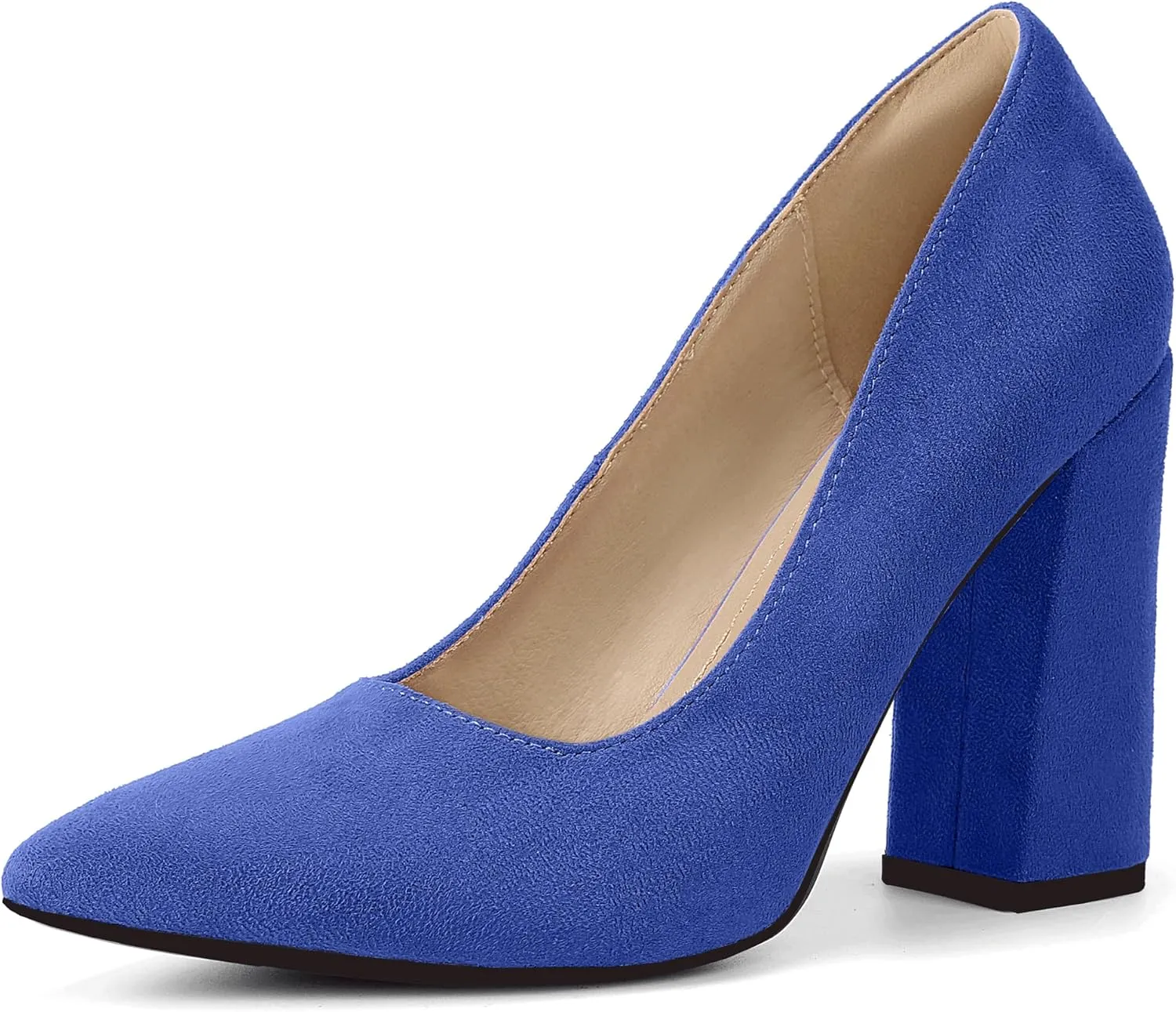 IDIFU IN4 Women's Pumps - Closed Toe Heels with Chunky Block Heels - Thick Pointed Toe Dress Shoes for Women - Wedding, Prom, Bridal, Office, Business - Comfortable, Formal, Fashion, Classic Pumps