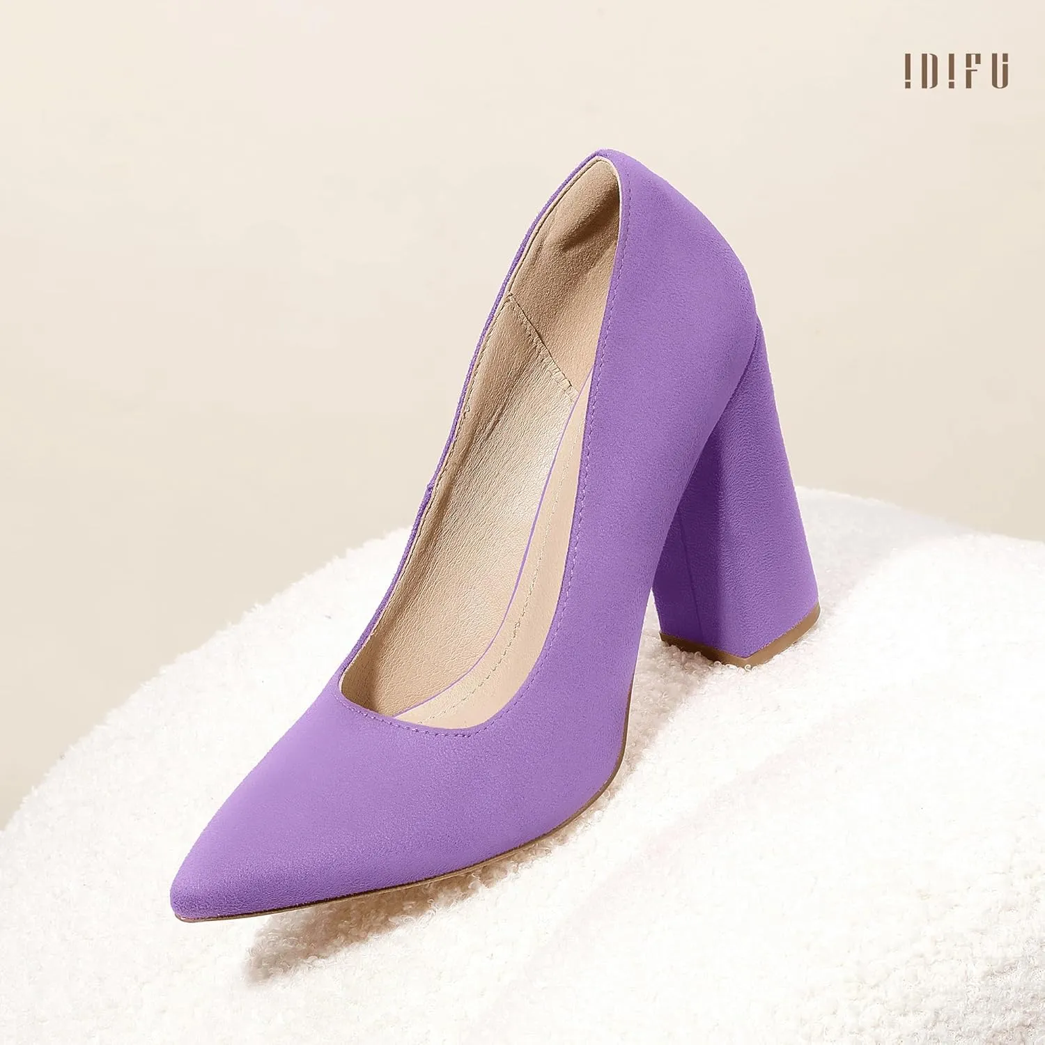 IDIFU IN4 Women's Pumps - Closed Toe Heels with Chunky Block Heels - Thick Pointed Toe Dress Shoes for Women - Wedding, Prom, Bridal, Office, Business - Comfortable, Formal, Fashion, Classic Pumps