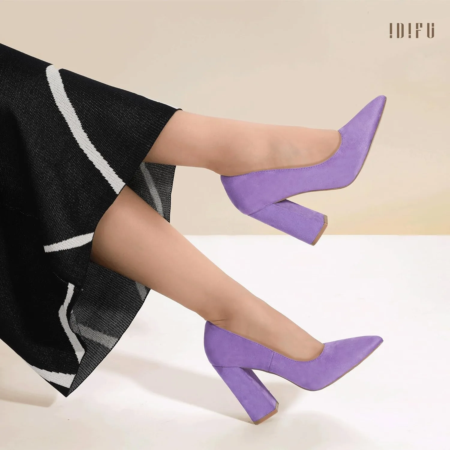 IDIFU IN4 Women's Pumps - Closed Toe Heels with Chunky Block Heels - Thick Pointed Toe Dress Shoes for Women - Wedding, Prom, Bridal, Office, Business - Comfortable, Formal, Fashion, Classic Pumps