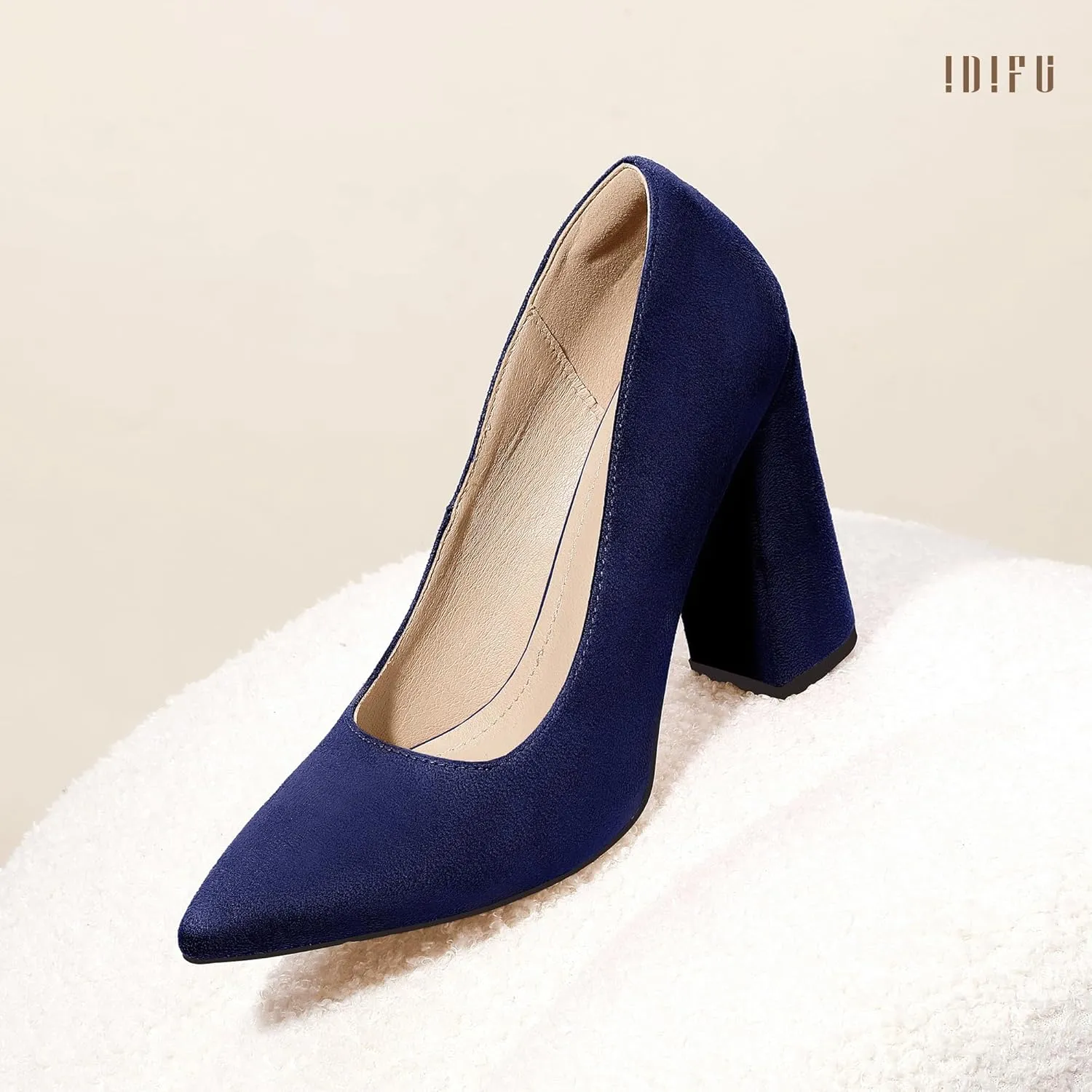IDIFU IN4 Women's Pumps - Closed Toe Heels with Chunky Block Heels - Thick Pointed Toe Dress Shoes for Women - Wedding, Prom, Bridal, Office, Business - Comfortable, Formal, Fashion, Classic Pumps