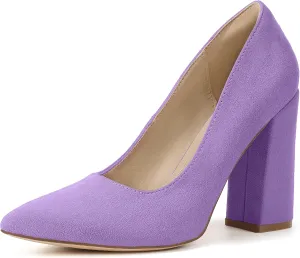 IDIFU IN4 Women's Pumps - Closed Toe Heels with Chunky Block Heels - Thick Pointed Toe Dress Shoes for Women - Wedding, Prom, Bridal, Office, Business - Comfortable, Formal, Fashion, Classic Pumps