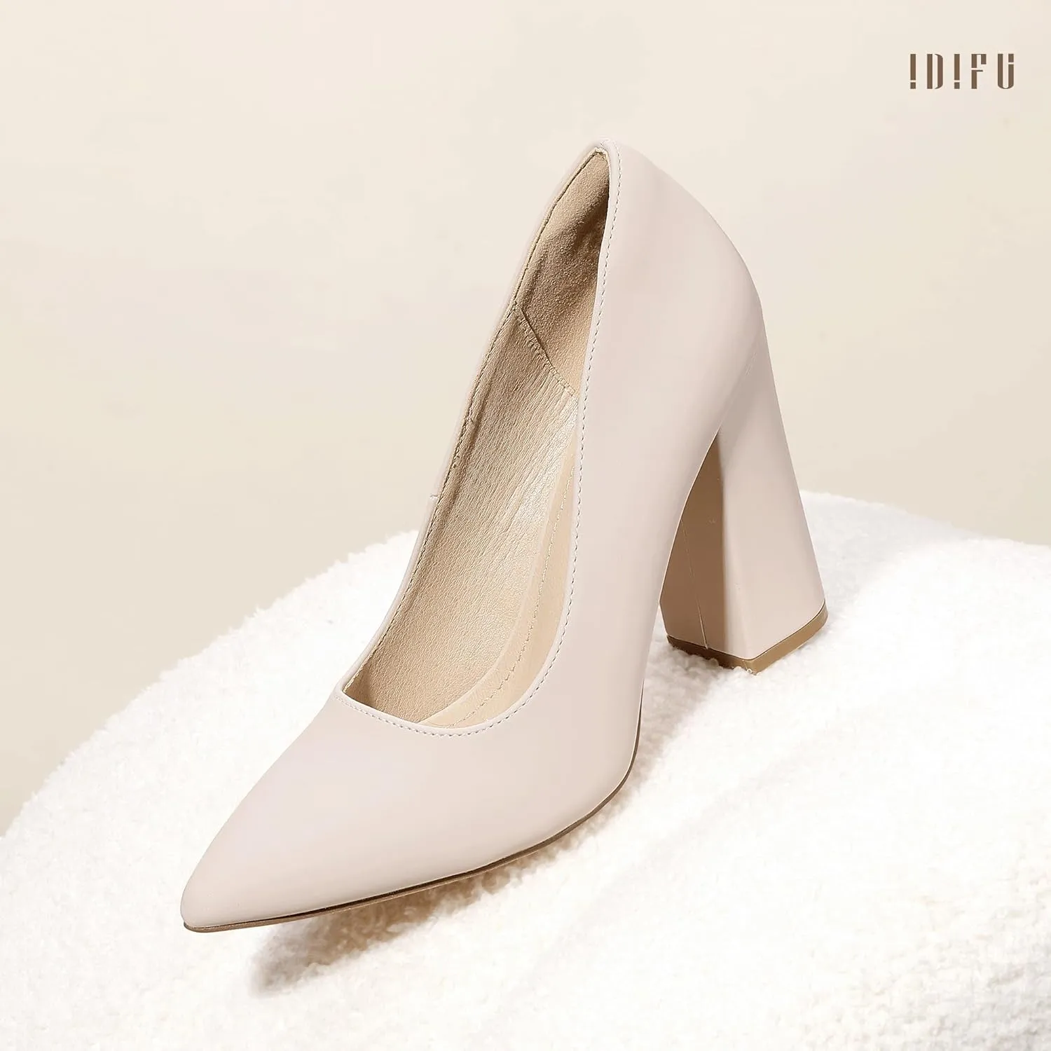 IDIFU IN4 Women's Pumps - Closed Toe Heels with Chunky Block Heels - Thick Pointed Toe Dress Shoes for Women - Wedding, Prom, Bridal, Office, Business - Comfortable, Formal, Fashion, Classic Pumps