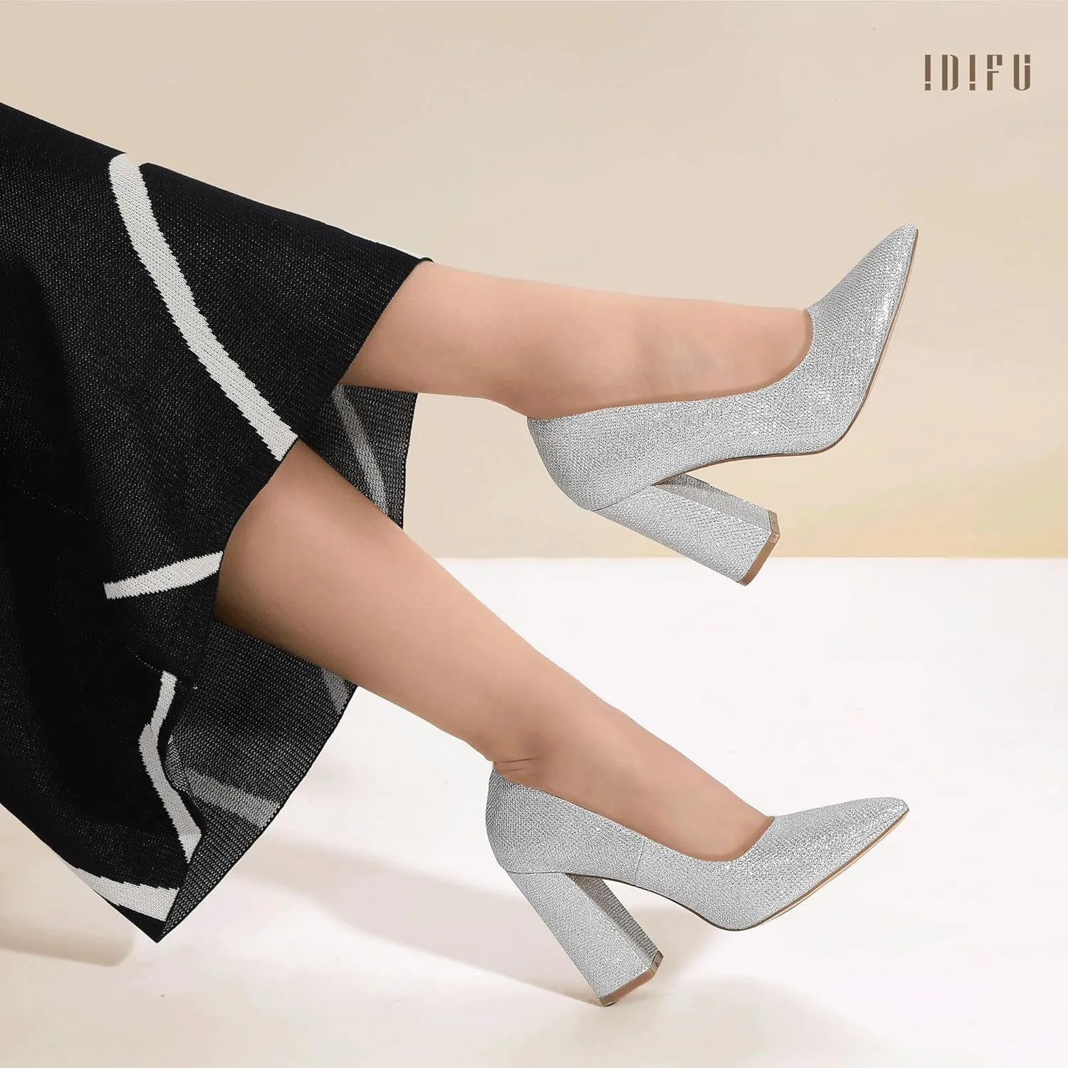 IDIFU IN4 Women's Pumps - Closed Toe Heels with Chunky Block Heels - Thick Pointed Toe Dress Shoes for Women - Wedding, Prom, Bridal, Office, Business - Comfortable, Formal, Fashion, Classic Pumps