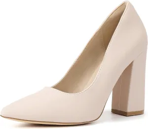 IDIFU IN4 Women's Pumps - Closed Toe Heels with Chunky Block Heels - Thick Pointed Toe Dress Shoes for Women - Wedding, Prom, Bridal, Office, Business - Comfortable, Formal, Fashion, Classic Pumps