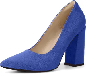 IDIFU IN4 Women's Pumps - Closed Toe Heels with Chunky Block Heels - Thick Pointed Toe Dress Shoes for Women - Wedding, Prom, Bridal, Office, Business - Comfortable, Formal, Fashion, Classic Pumps