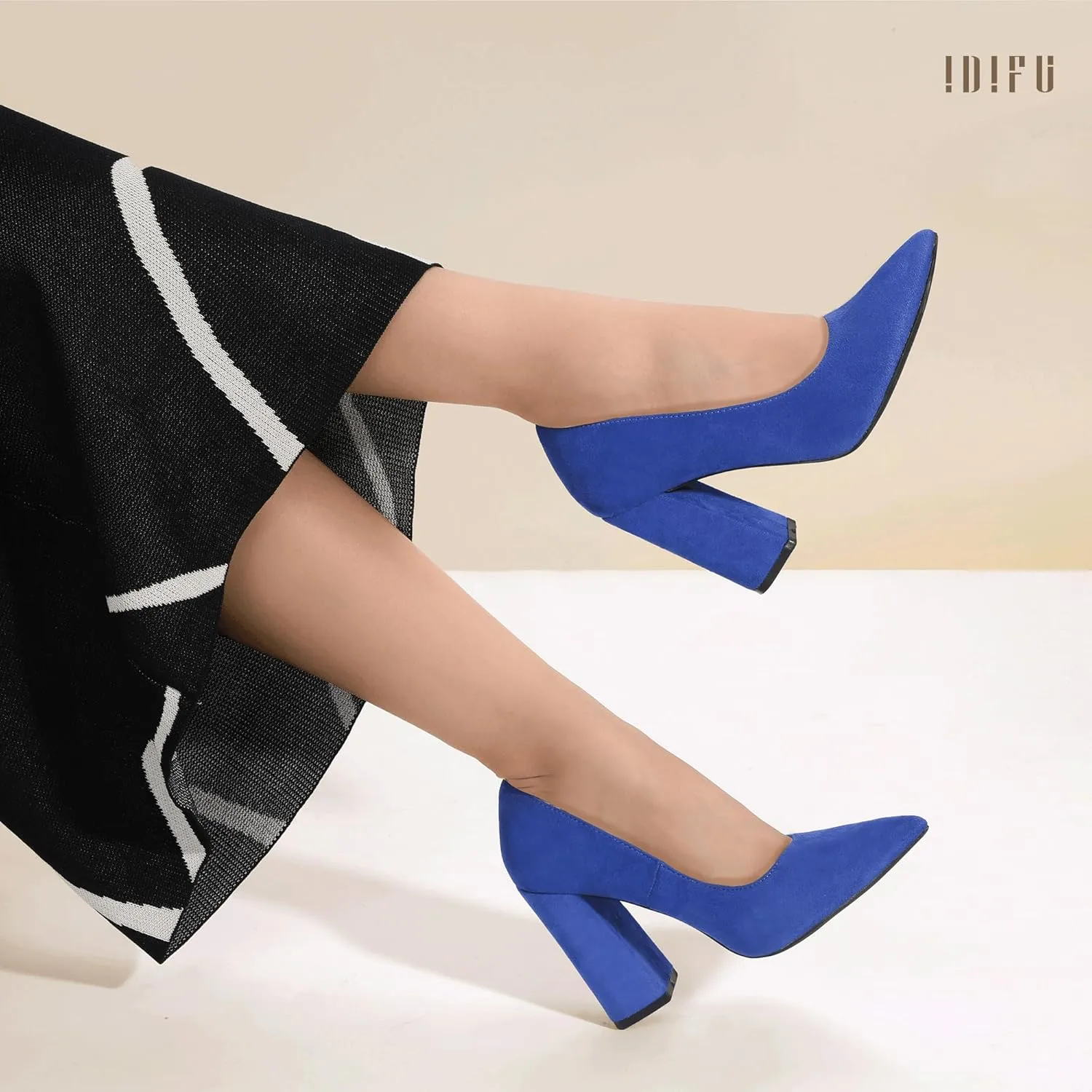 IDIFU IN4 Women's Pumps - Closed Toe Heels with Chunky Block Heels - Thick Pointed Toe Dress Shoes for Women - Wedding, Prom, Bridal, Office, Business - Comfortable, Formal, Fashion, Classic Pumps