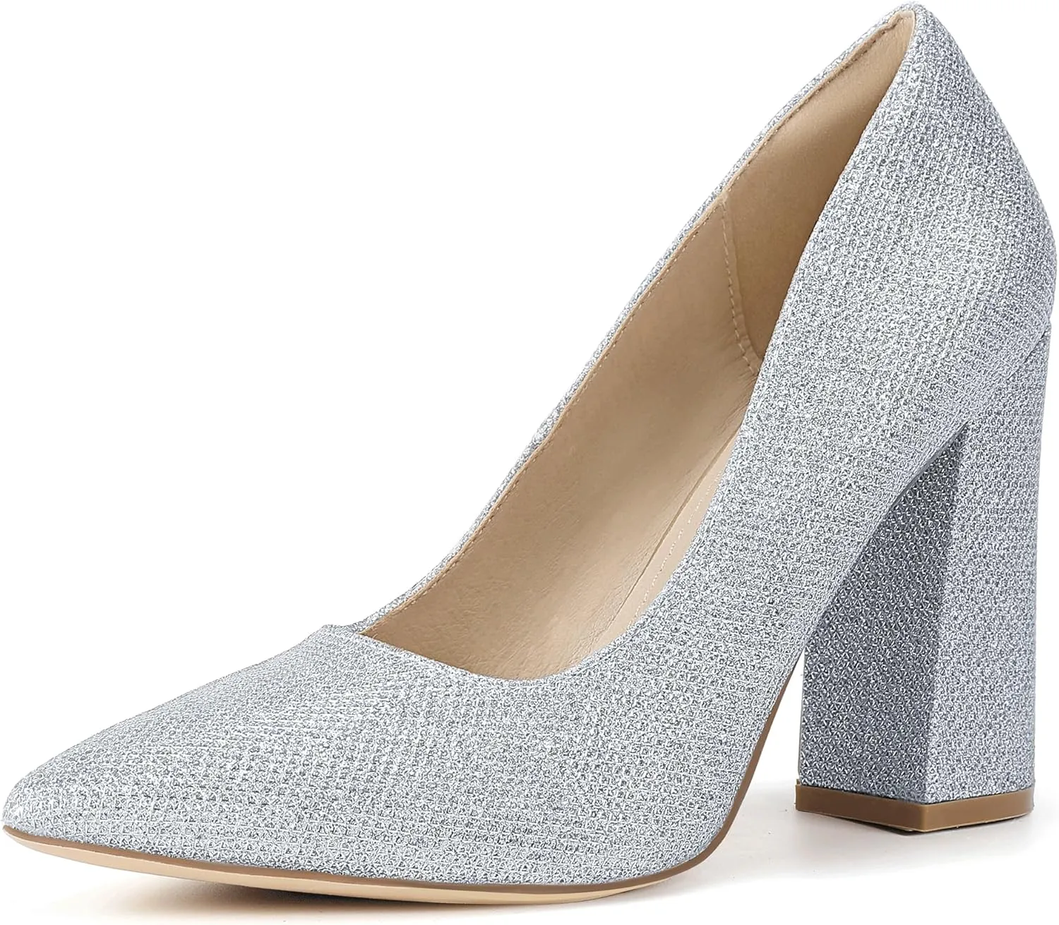 IDIFU IN4 Women's Pumps - Closed Toe Heels with Chunky Block Heels - Thick Pointed Toe Dress Shoes for Women - Wedding, Prom, Bridal, Office, Business - Comfortable, Formal, Fashion, Classic Pumps