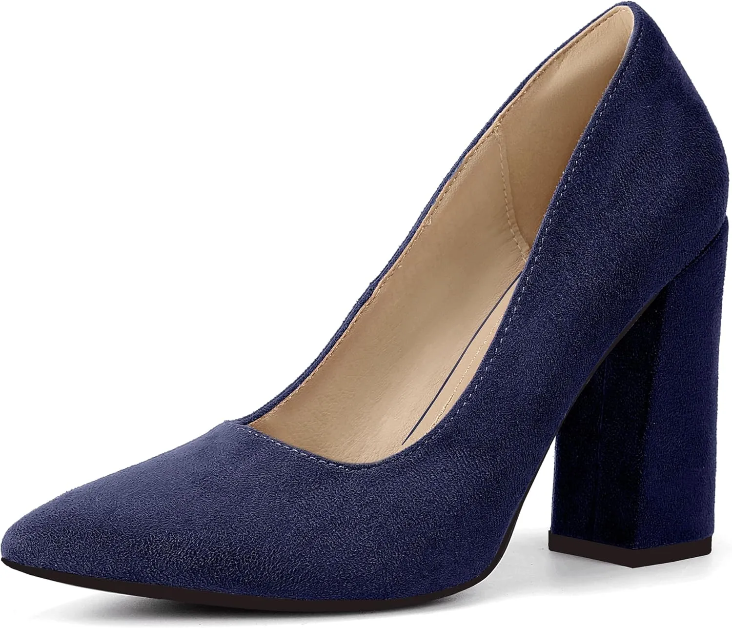 IDIFU IN4 Women's Pumps - Closed Toe Heels with Chunky Block Heels - Thick Pointed Toe Dress Shoes for Women - Wedding, Prom, Bridal, Office, Business - Comfortable, Formal, Fashion, Classic Pumps