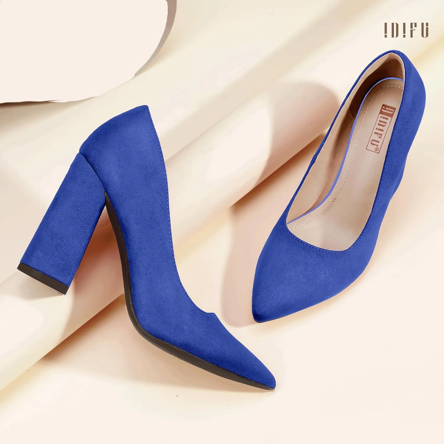 IDIFU IN4 Women's Pumps - Closed Toe Heels with Chunky Block Heels - Thick Pointed Toe Dress Shoes for Women - Wedding, Prom, Bridal, Office, Business - Comfortable, Formal, Fashion, Classic Pumps