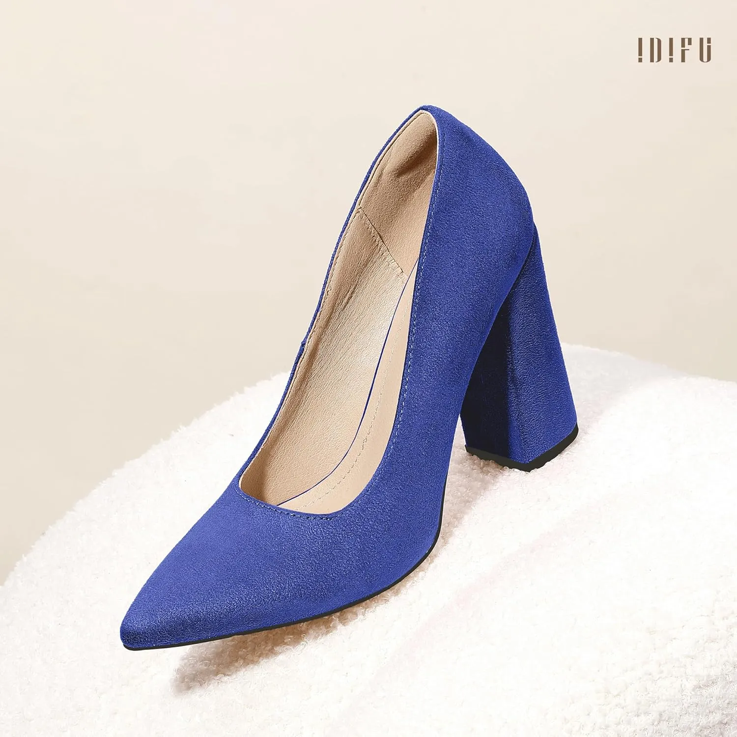IDIFU IN4 Women's Pumps - Closed Toe Heels with Chunky Block Heels - Thick Pointed Toe Dress Shoes for Women - Wedding, Prom, Bridal, Office, Business - Comfortable, Formal, Fashion, Classic Pumps