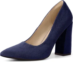 IDIFU IN4 Women's Pumps - Closed Toe Heels with Chunky Block Heels - Thick Pointed Toe Dress Shoes for Women - Wedding, Prom, Bridal, Office, Business - Comfortable, Formal, Fashion, Classic Pumps