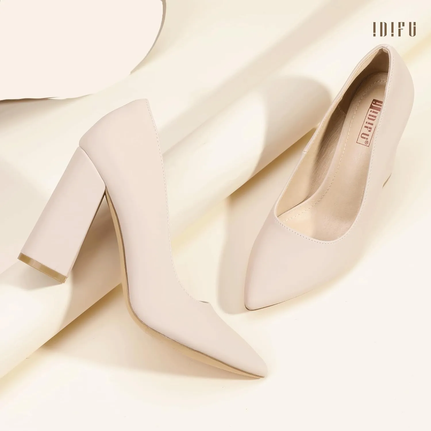 IDIFU IN4 Women's Pumps - Closed Toe Heels with Chunky Block Heels - Thick Pointed Toe Dress Shoes for Women - Wedding, Prom, Bridal, Office, Business - Comfortable, Formal, Fashion, Classic Pumps