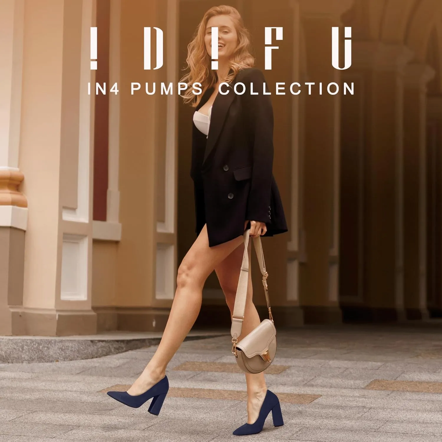 IDIFU IN4 Women's Pumps - Closed Toe Heels with Chunky Block Heels - Thick Pointed Toe Dress Shoes for Women - Wedding, Prom, Bridal, Office, Business - Comfortable, Formal, Fashion, Classic Pumps