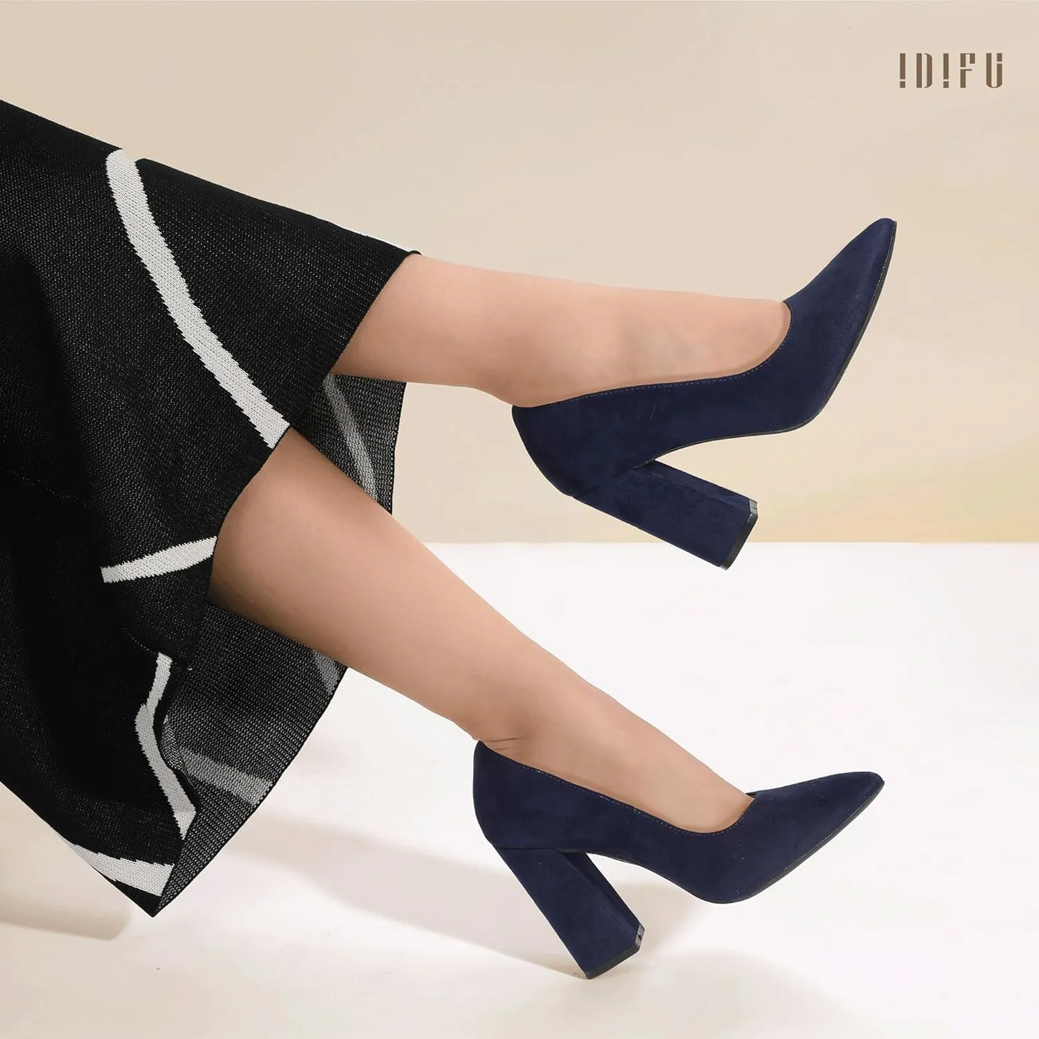 IDIFU IN4 Women's Pumps - Closed Toe Heels with Chunky Block Heels - Thick Pointed Toe Dress Shoes for Women - Wedding, Prom, Bridal, Office, Business - Comfortable, Formal, Fashion, Classic Pumps