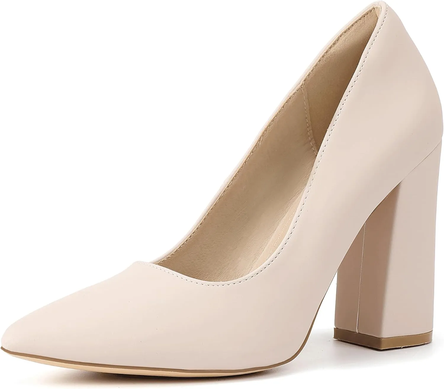 IDIFU IN4 Women's Pumps - Closed Toe Heels with Chunky Block Heels - Thick Pointed Toe Dress Shoes for Women - Wedding, Prom, Bridal, Office, Business - Comfortable, Formal, Fashion, Classic Pumps
